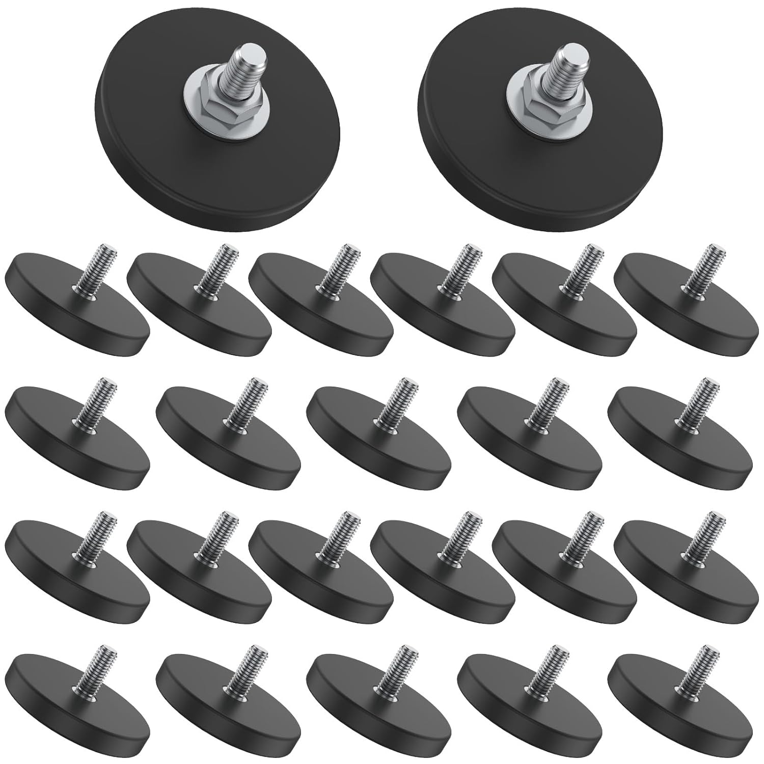 24 Pack Rubber Coated Magnets M6 Rock Light Magnets 1.69 Inch Mounting Magnet Thread Stud Magnetic Anti-Scratch Strong for Rock Light Bar Camera Cabinet Blackboard Refrigerator (24 Pack)