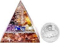 Vista 8 de Rockcloud Healing Crystal Gold Wire Orgone Pyramid Stone Figurine Energy Generator for Meditation Reiki Balancing, Rose Quartz