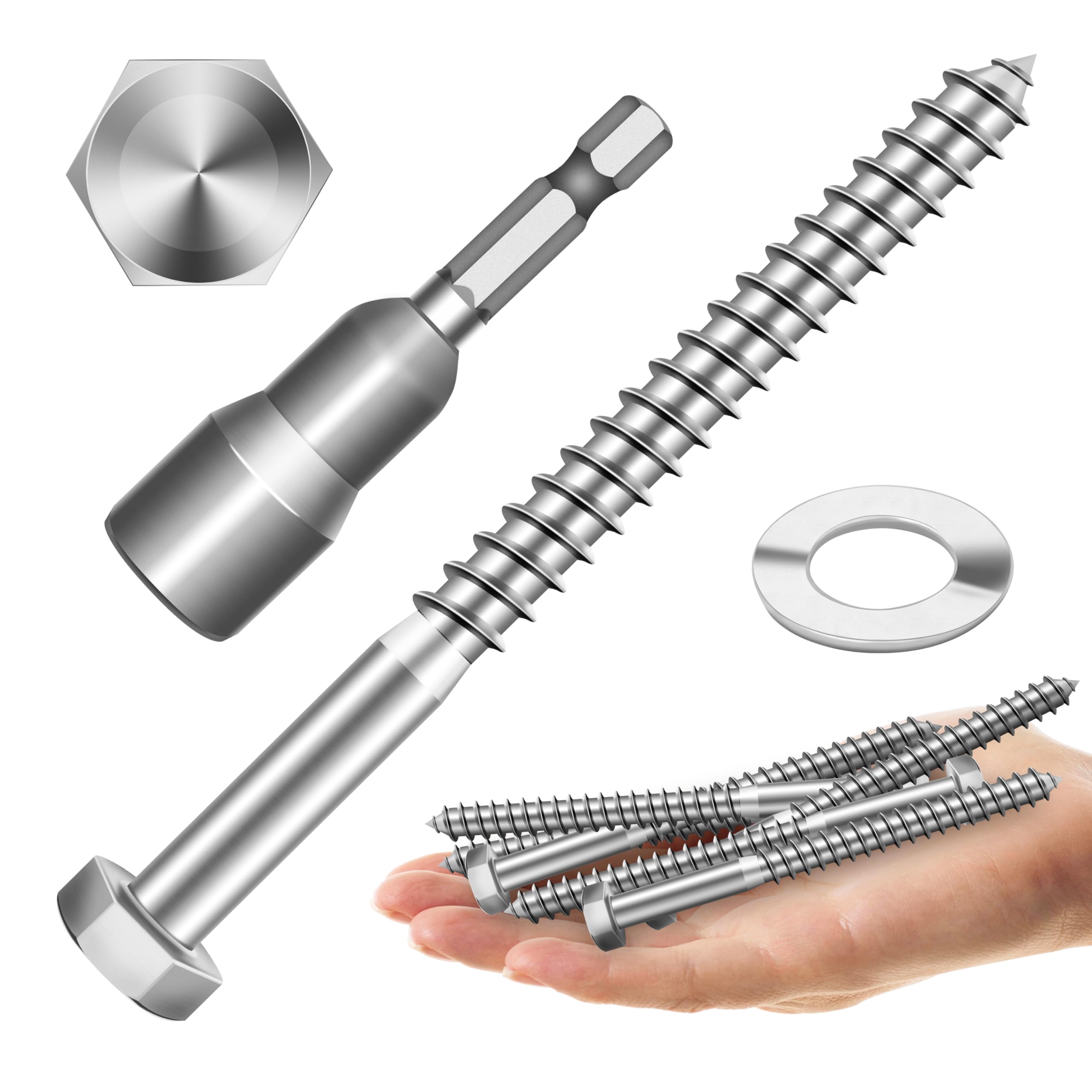 Stainless Steel Lag Screws - 12 Sets 5/16" Hex Head -11 Stainless Steel Lag Screws - 12 Sets 5/16" Hex Head -11