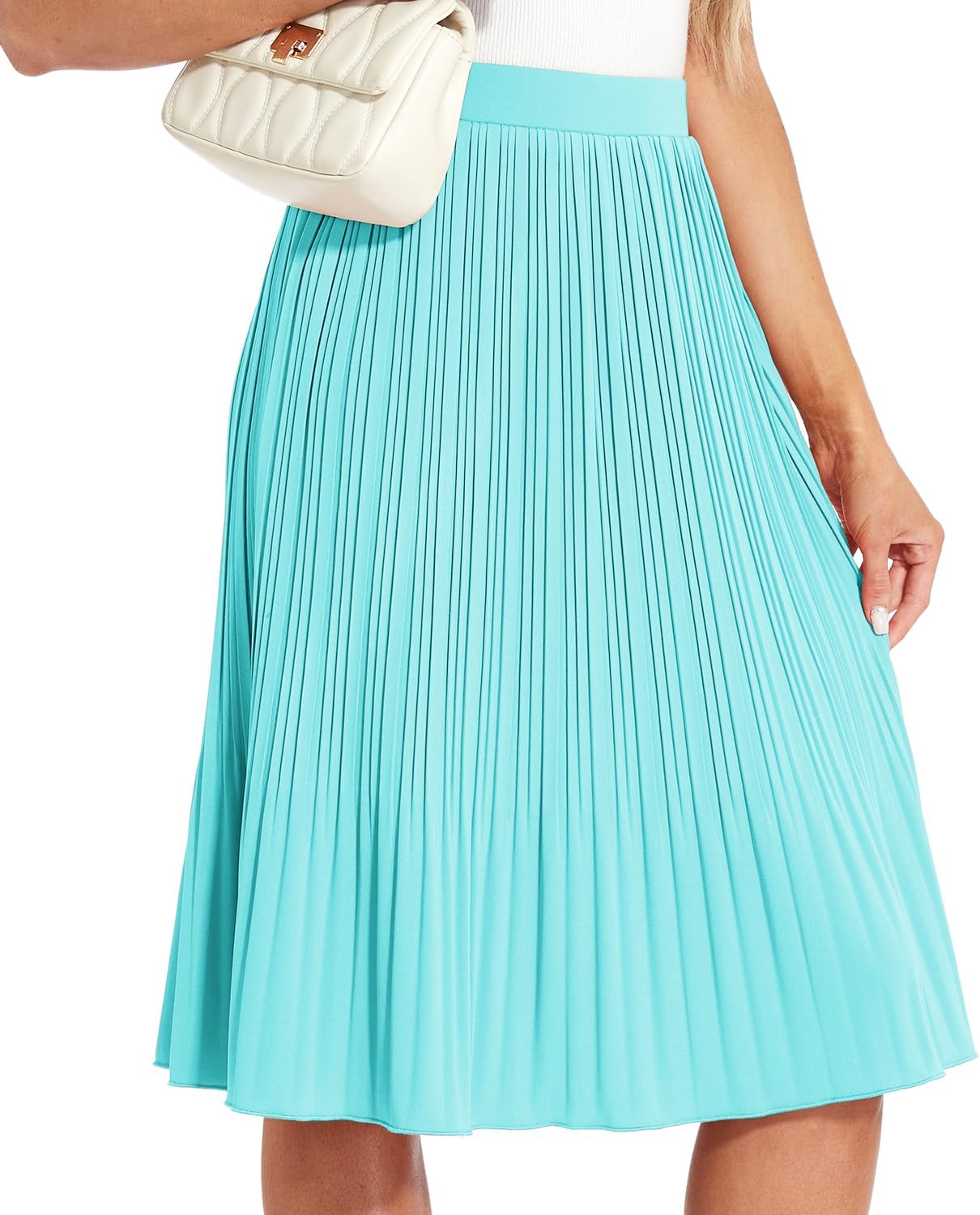 ZXIHZF Women Drapey Knitted Chiffon Pleated Midi Skirts, Black