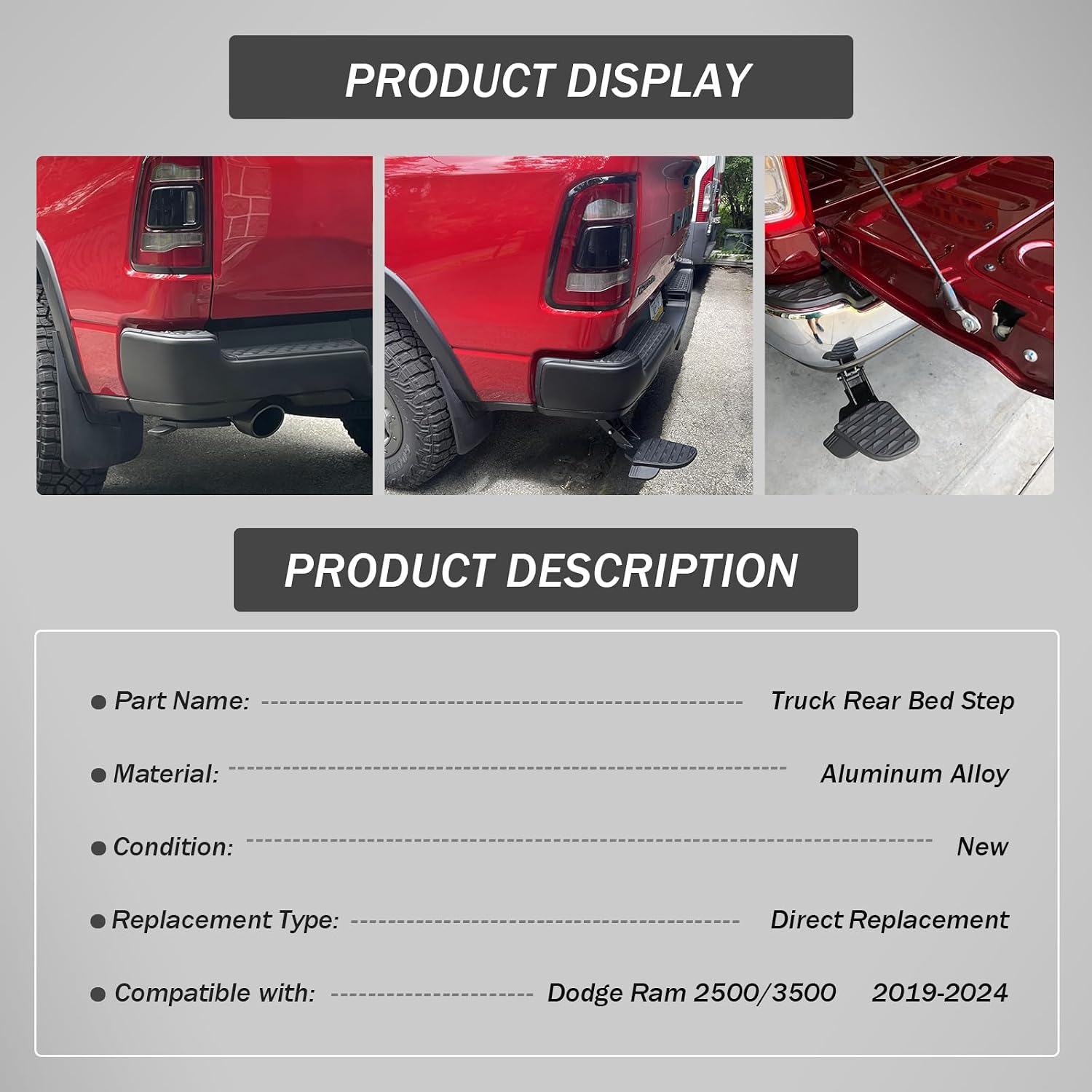 82215842AE Rear Bed Step for Dodge Ram 2500 3500 2019-2024, Rear Bumper Retractable Tailgate Step, Folding Non-Slip Truck Bedstep Replace 82215842AH 82215842AG 82215842AF