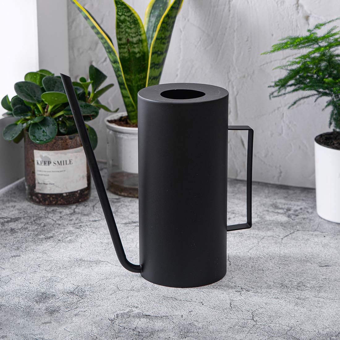 Watering Can 50oz/1.5L Stainless Steel Watering Pot for Outdoor and Indoor House Plants (Matte Black)