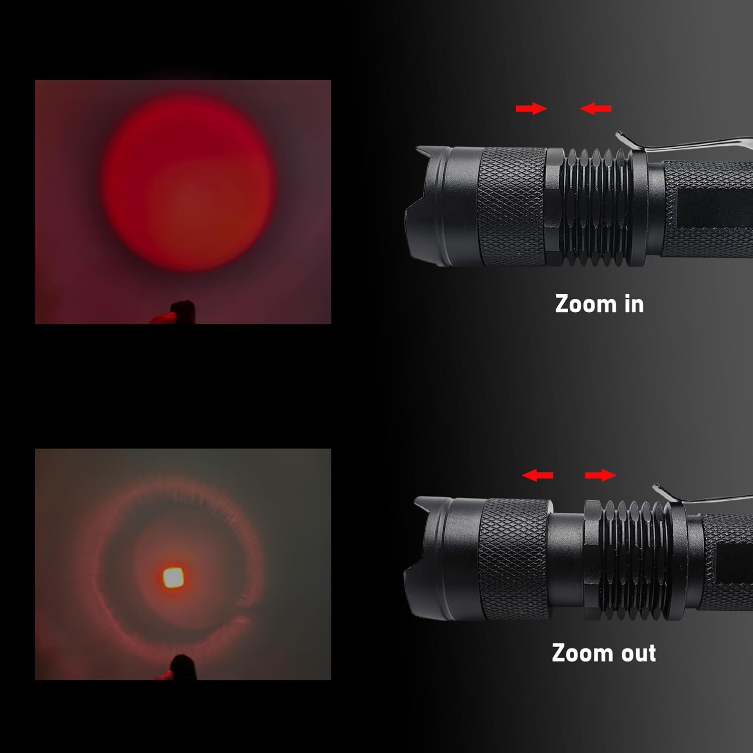 Mini Red Flashlight, Low-Lumen Compact Red Light Flashlight Portable Zoomable for Night Vision Short-Range Illumination,2-Pack