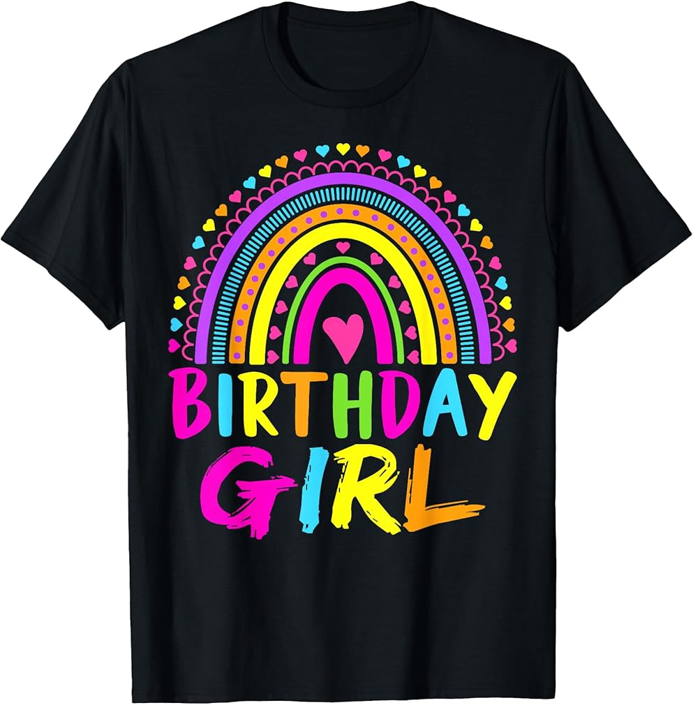 Birthday Girl Shirt Kids Rainbow Happy Bday Party for Girls T-Shirt