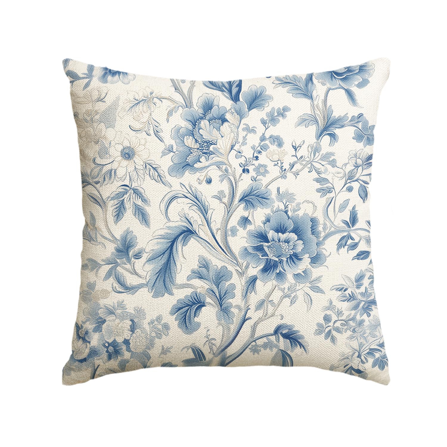 AVOIN colorlife Spring Chinoiserie Flowers Trees Blue Throw Pillow Cover, 18 x 18 Inch Summer Floral Cushion Case Decoration for Sofa Couch Farmhouse