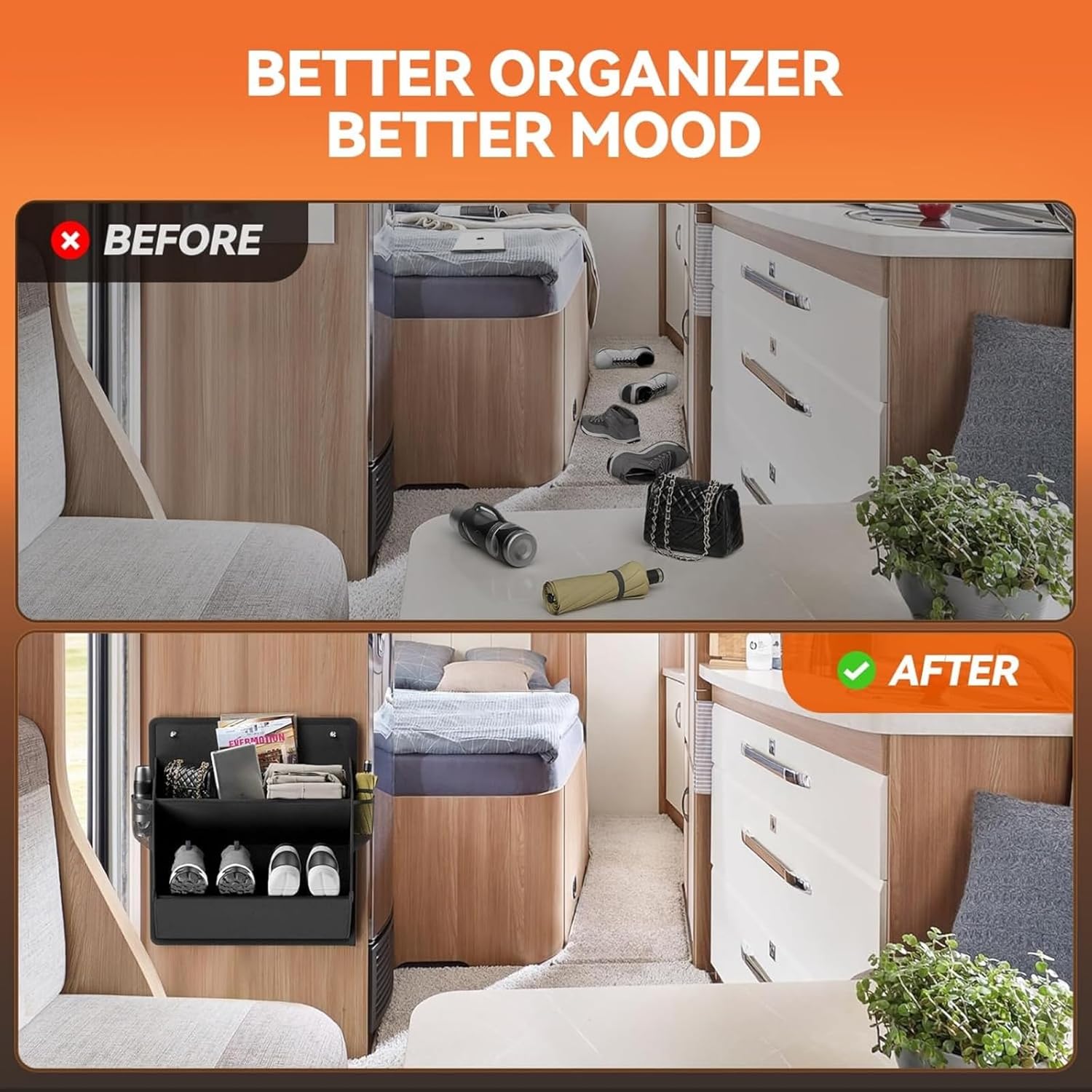 Hanging Shoe nizer with Adhesive Strips No Drill RV Accessories Wall Mounted Shoe Rack for Door or Closet 2 Packs Black Space Saving Storage Solution