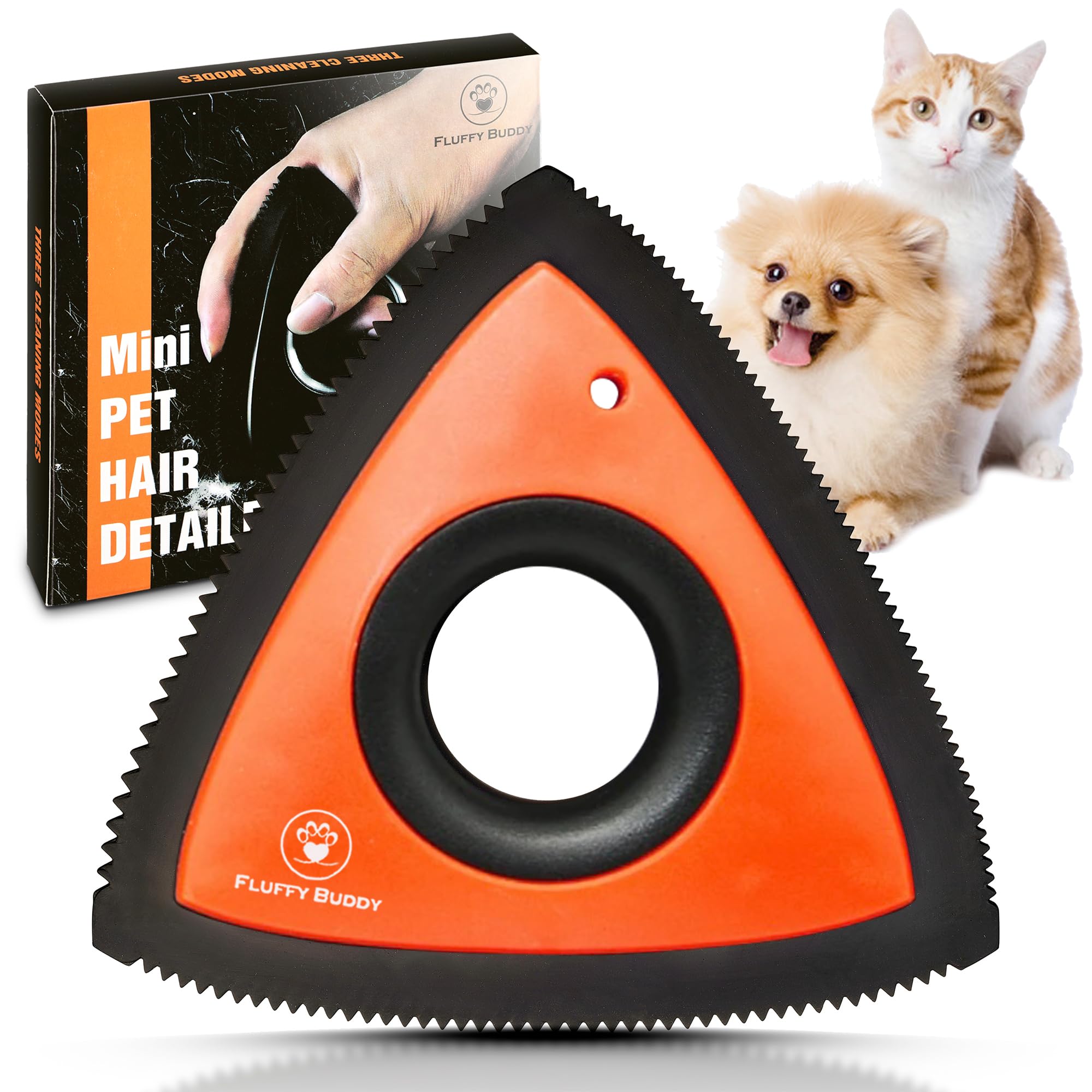 Fluffy Buddy Mini Pet Hair Remover Brush Triangle - Great for Bedding, Couch, Car Detailing, Home, Furniture Handheld Professional Reusable Fur Removal Brush Tool for Cats, Dogs (Orange) (B0C7WL86FG) Amazon Price History, Amazon Price Tracker