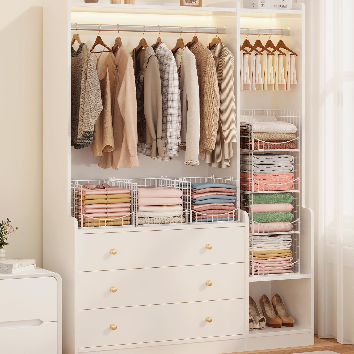 JKsmart 4-Tier Stackable Closet Organizer,Extra Large Clothes Storage Shelf,Clothing Cupboard Organizer System- Closet Wardrobe Storage Bins for Jeans, Pants, Sweaters,Purse,t-Shirt Organization