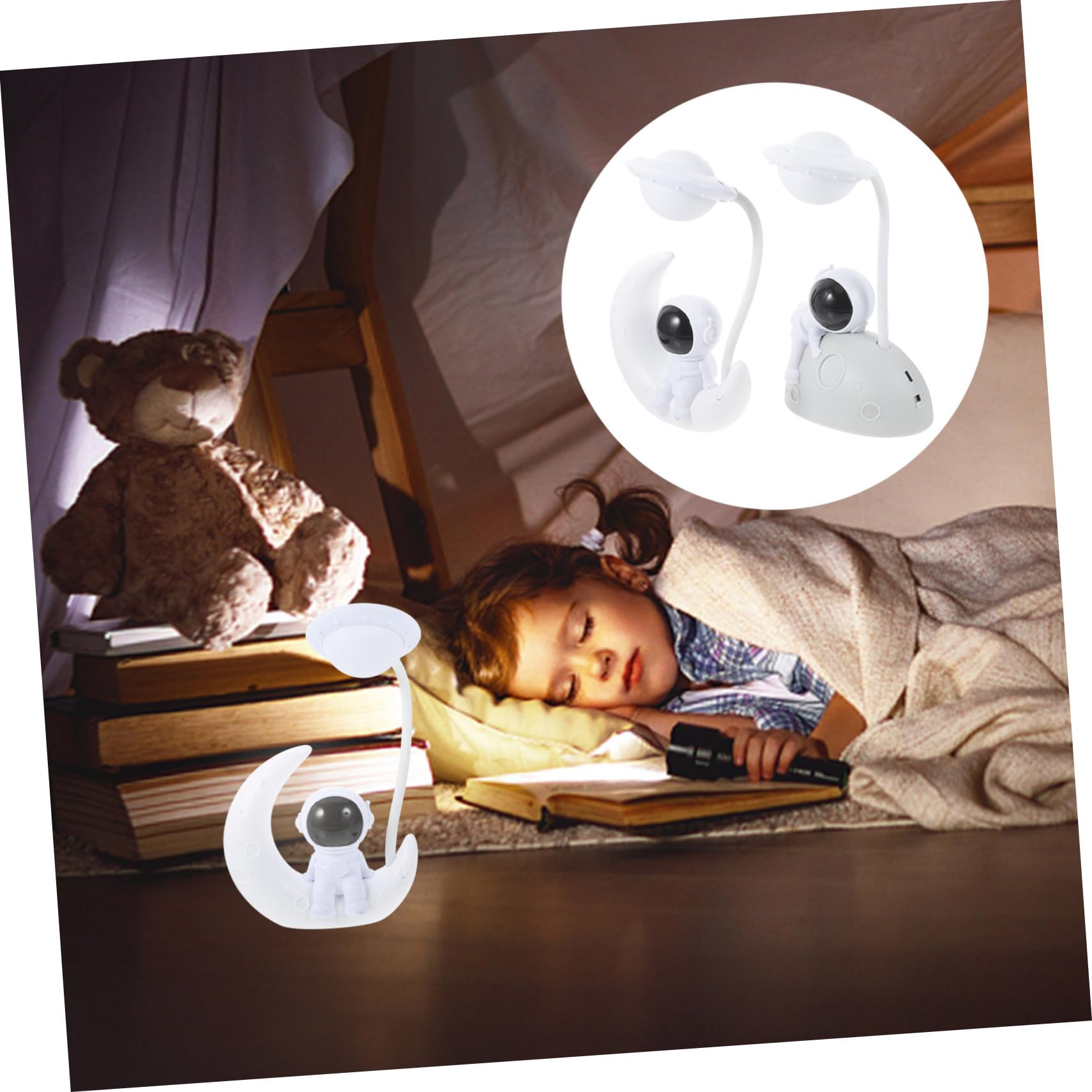 Lámpara de Noche Astronauta USB en Plástico Blanco, Luz LED Suave y Cómoda para Niños, Adecuado para Escenas Nocturnas y Fiestas, Pack de 2 Unidades