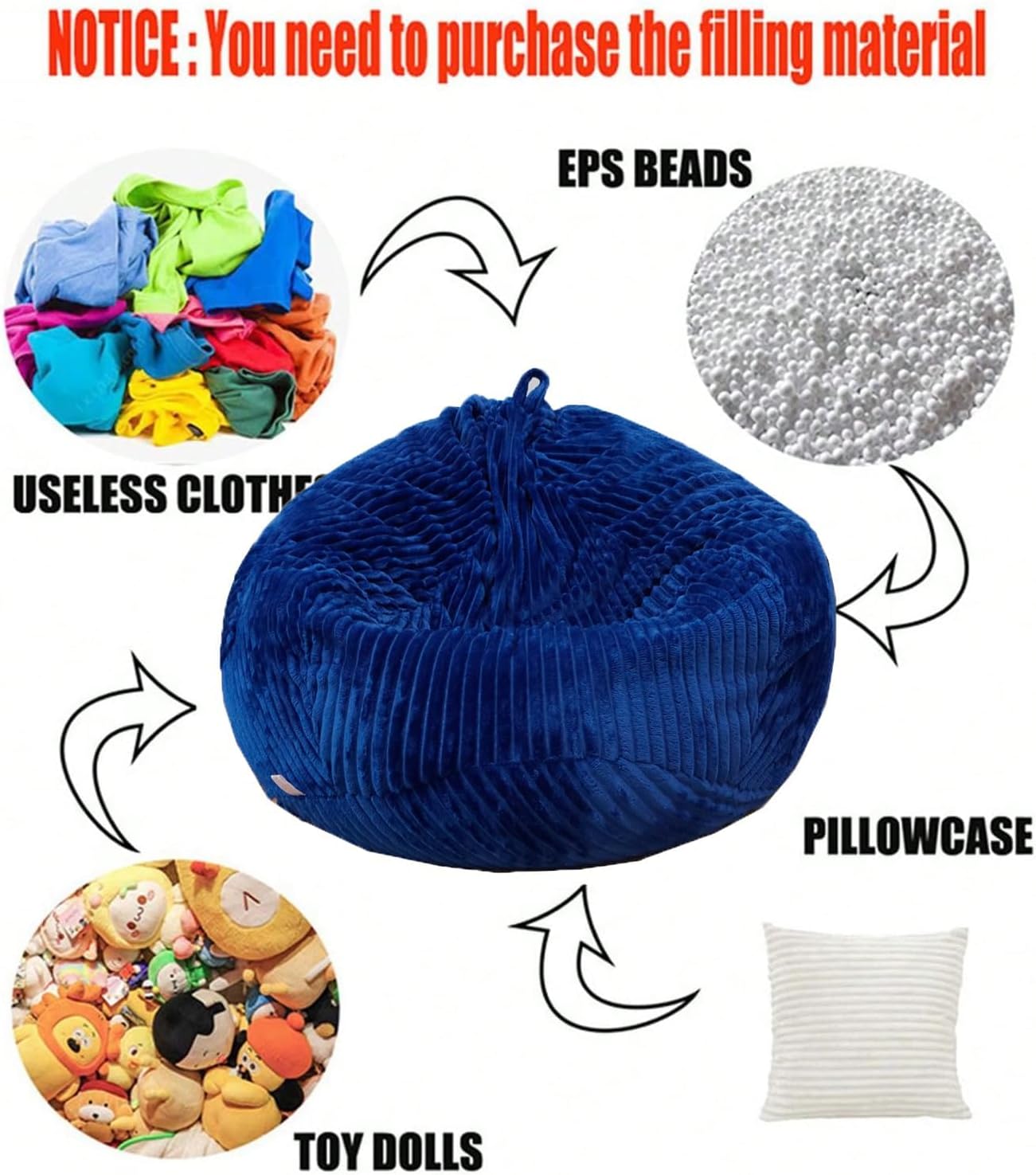 Bean Bag Cover No Filler Stuffed Animal Storage Bean Bag Cover 4 feet image 4