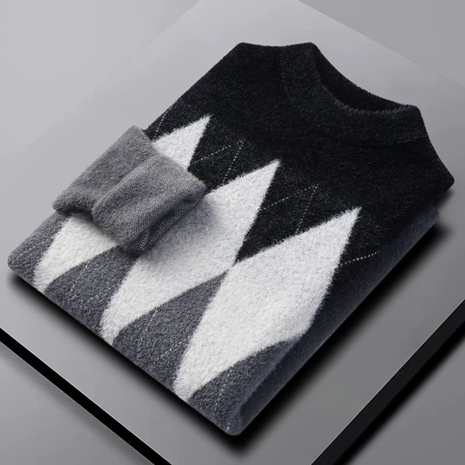 Generisch Jersey para hombre, cuello redondo, manga larga, jersey de punto, ligero, informal, de negocios, forro polar, grueso, de invierno, jacquard, para el tiempo libre