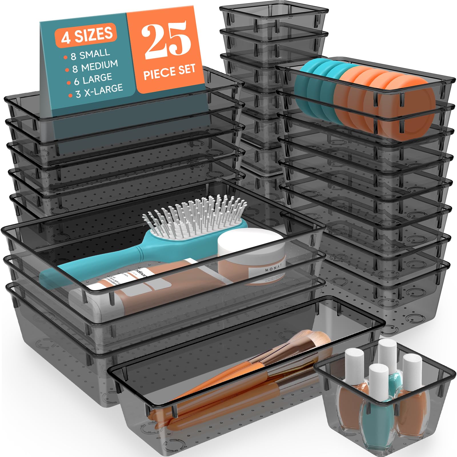 25 PCS Plastic Drawer Organizer, Versatile Organizer Trays &amp; storage Bins