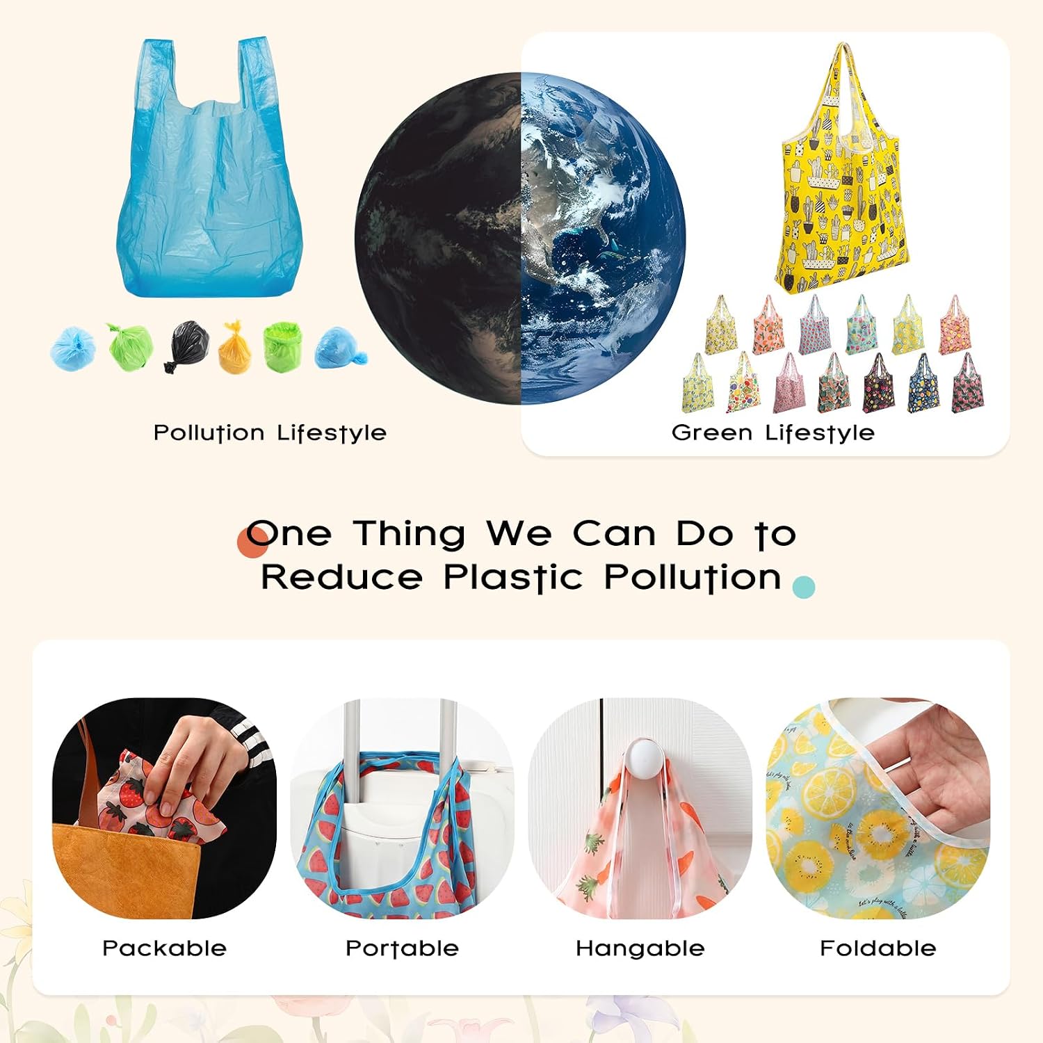 Paterr 18 Pcs Foldable Reusable Grocery Bags Washable Waterproof Nylon Bags Large Summer Fruit Tote for Groceries Bulk Market Cloth Storage Utility Aesthetic Gifts for Women