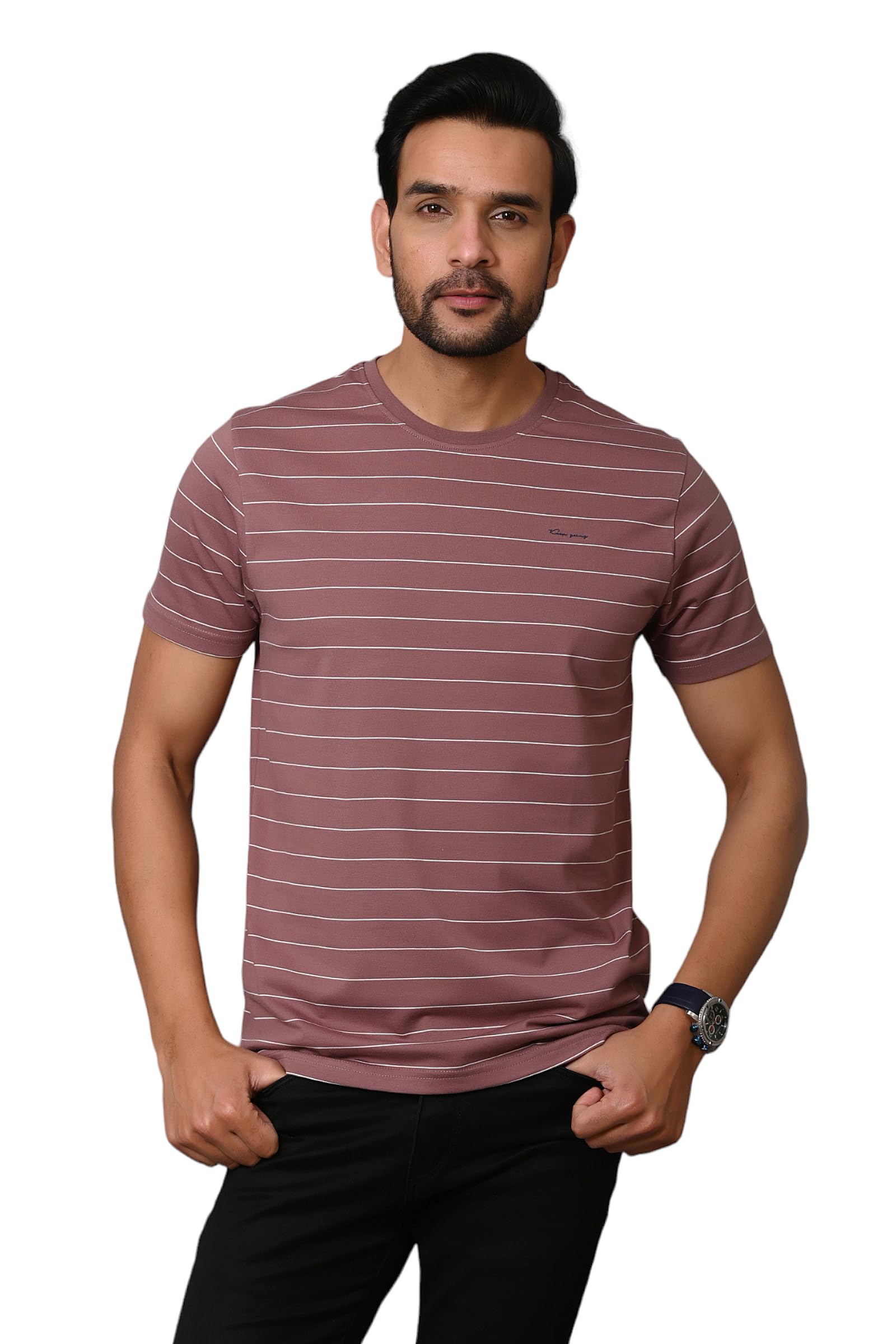 ARBOURMen Striped Polo Neck T-Shirt