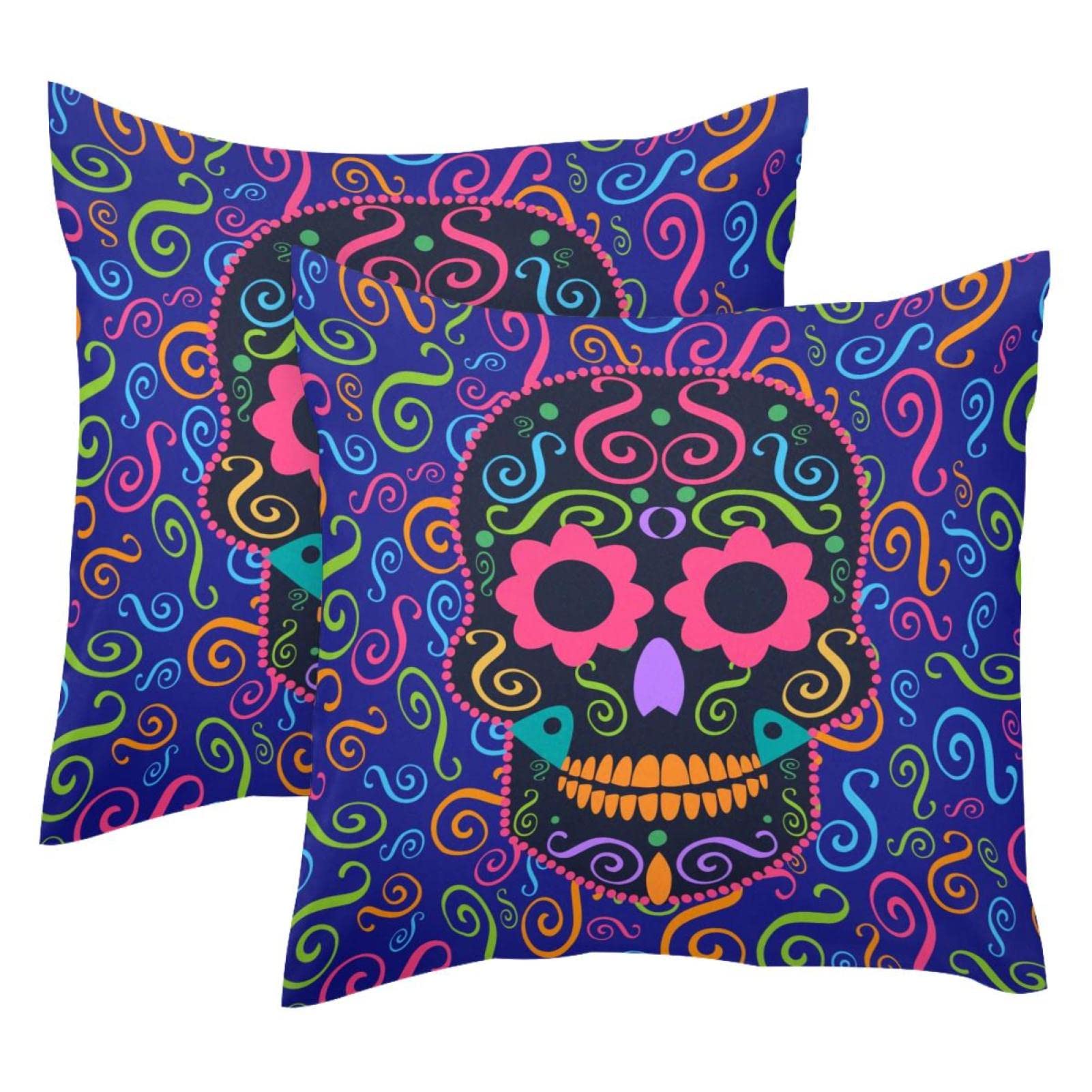 Housse de coussin velours tête de mort fleurie lot de 2 taille 50,8 cm