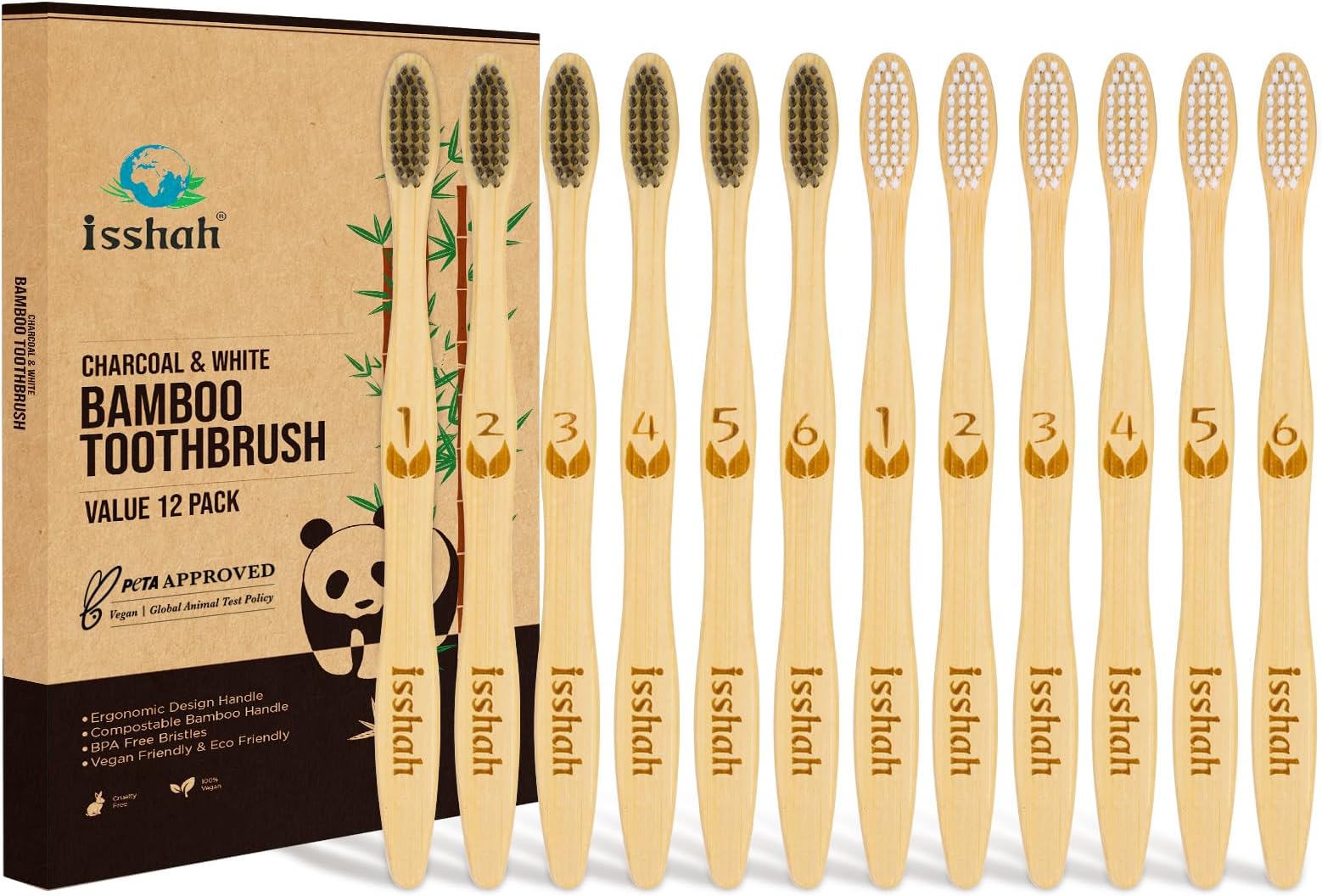 Biodegradable Eco-Friendly Natural Bamboo Charcoal Toothbrush - Pack Of 4