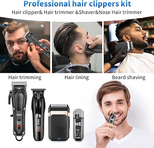 Miniatura 7 de HIENA PRO Cortapelos para hombres profesionales, juego de cortapelos inalámbrico y cortadora de barba con hoja en T, afeitadora eléctrica,