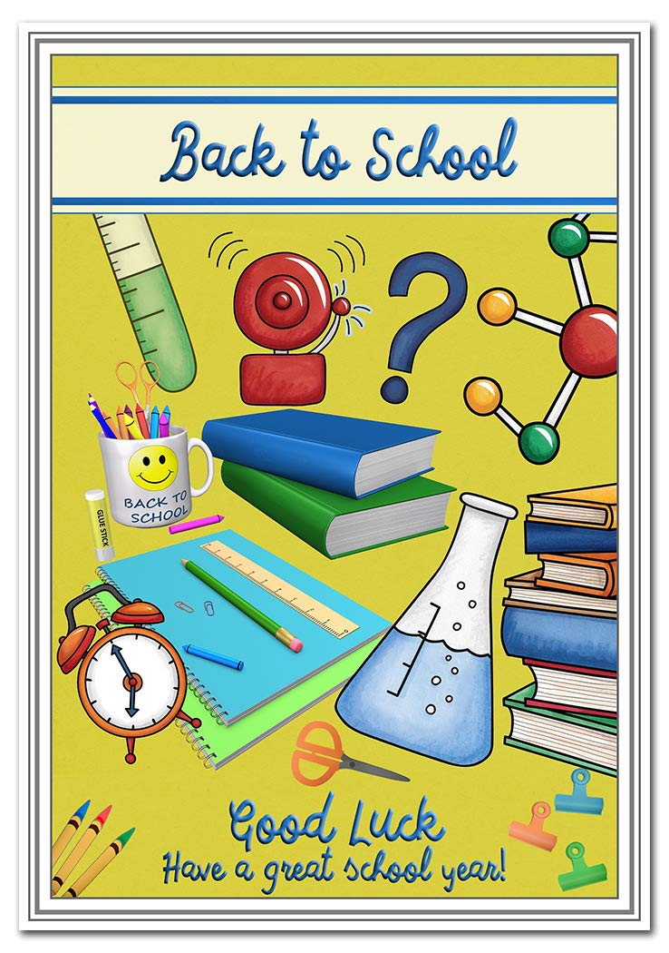 Back to School Greeting Cards - Start of Term or School Year - Good Luck Going Back - Blank Inside to Write own Message - Quality - Cool Card - Desk Equipment