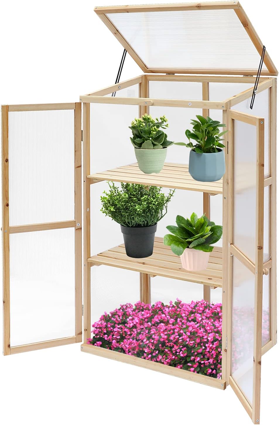 3Tier Wooden Greenhouse Indoor Outdoor Plant House Poldable Cold Frame for Home Decor Patio Balcony Garden Backyard Farmhouse Flower