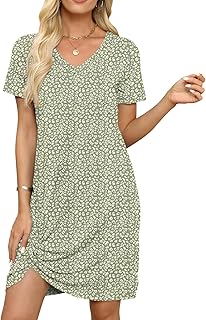 Tshirt Dresses for Women - Short Sleeve V Neck Knot T Shirt Dress Casual Summer Beach Sundresses