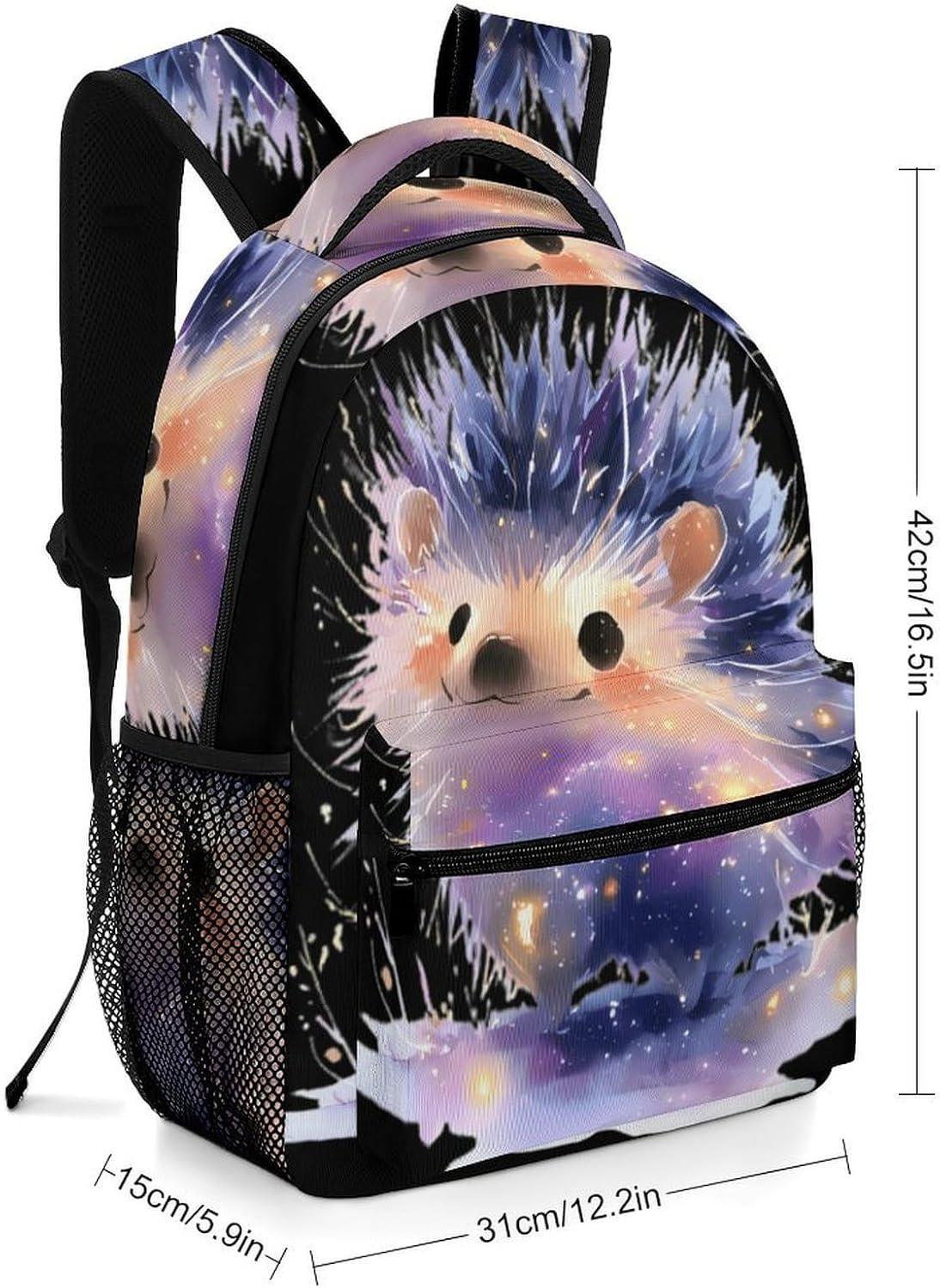 Watercolor Glowing Hedgehog Unisex Backpack Casual Daypacks Lightweight Shoulders Bag for Camping Hiking Travel