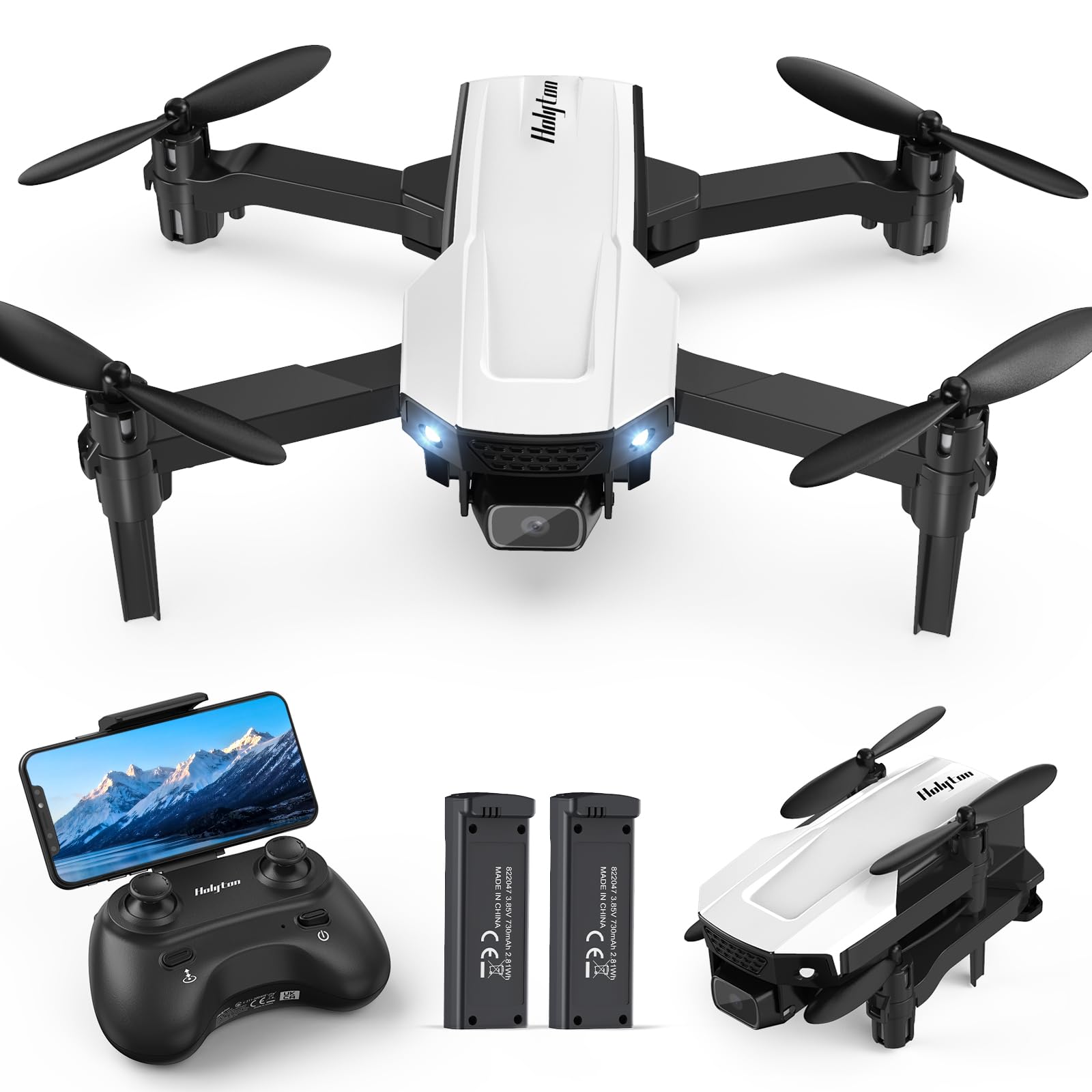 ドローン 子供向け カメラ付き 100g未満 Holyton 免許不要 小型ドローン おもちゃ FPV 1080P 折り畳み式 バッテリー2個付き 手投げ離陸 ヘッドレスモード 高度維持 1/2自由転換可 2.4GHz 国内認証済み HT25