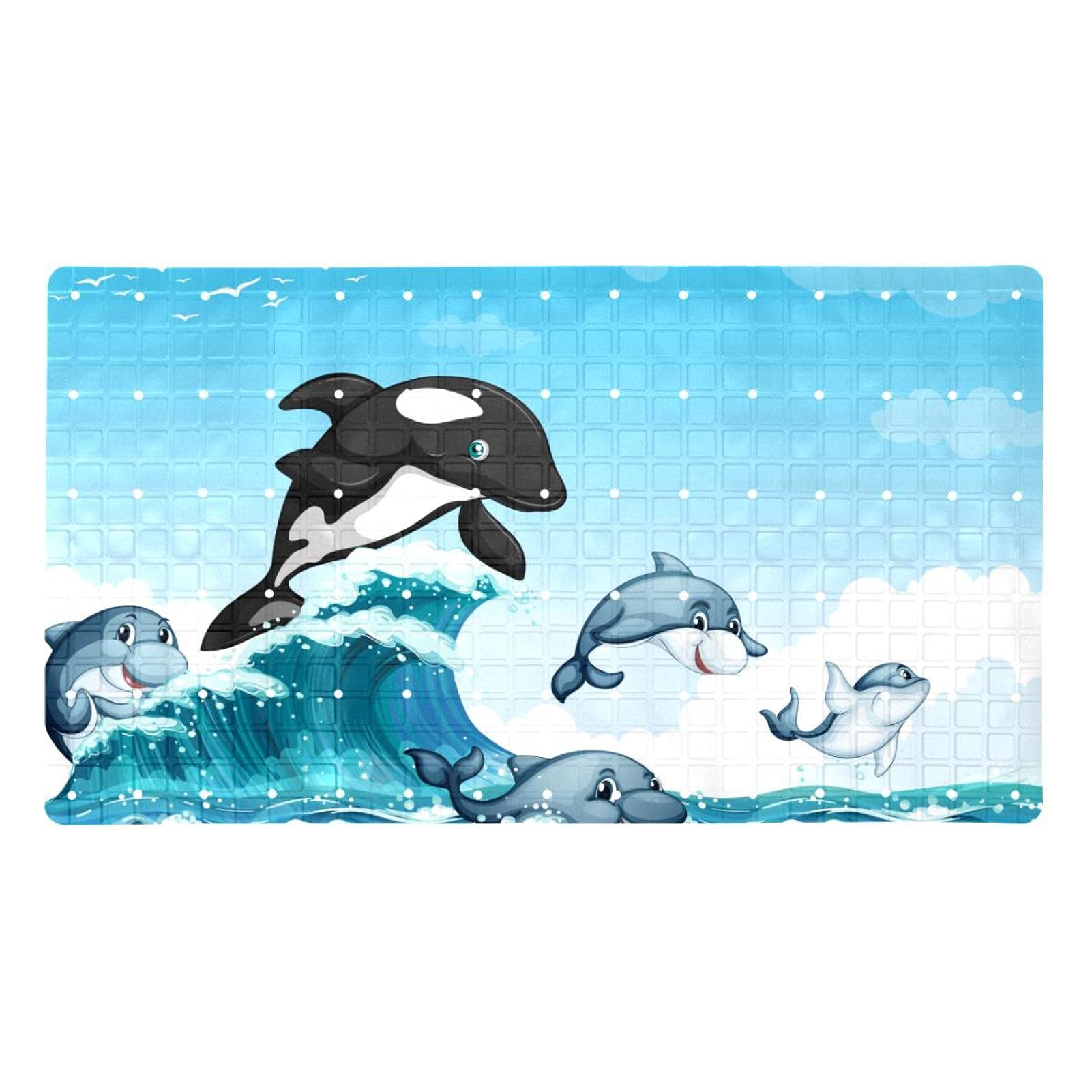 Tapis de baignoire lavable en machine antidérapant design océan serein