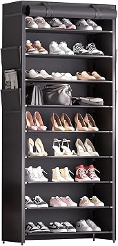 Shoe Rack with Covers - 9 Tiers Tall Shoe Rack Organizer Large Capacity Shoe Shelf Lightweight, and Space-Saving Shoe Rack is Perfect for Storing Shoes in Garages, Hallways, and Balconies