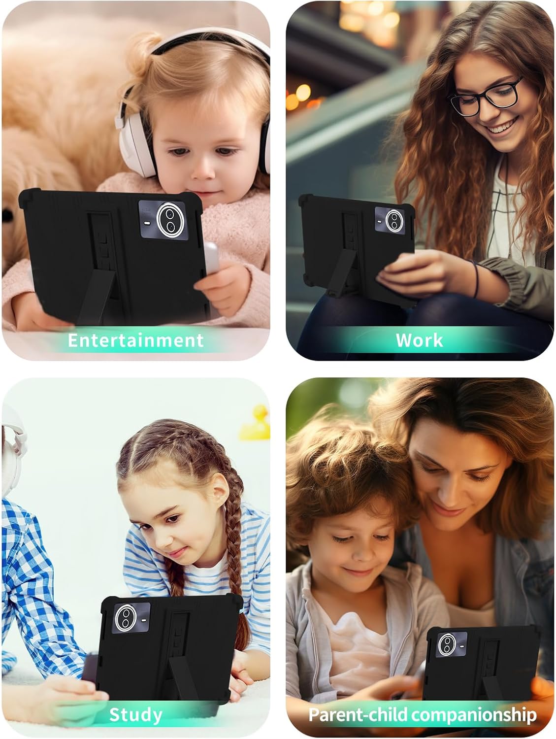 Case for BEYODFU A140 2025 Upgraded Android 14 Tablet 14 inch，WUNIAK Shock Proof Lightweight Stand Rubber Shell Protective Cover,Kids Friendly Soft Silicone Adjustable Stand Cover,Black