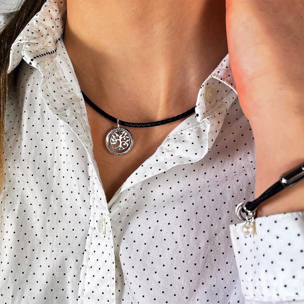 Herrenkette mit Gravur Familienkette Mann Silber Lebensbaum Herren Kette Kautschuk schwarz Männerkette personalisiert mit Text | HANDMADE IN GERMANY