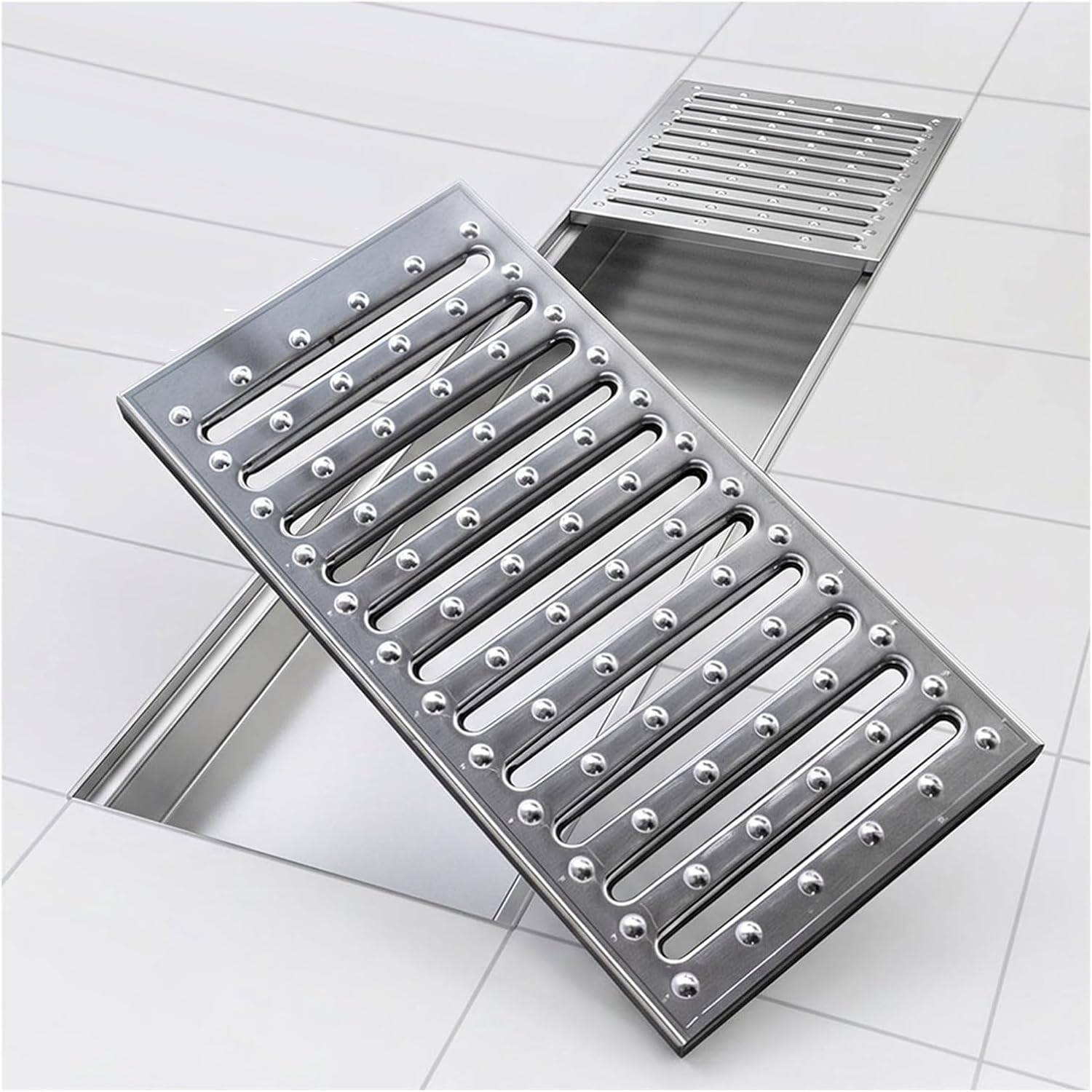 304 Stainless Steel Trench Drain Grate - Heavy Duty 2mm Driveway Channel Cover for Commercial Kitchens, Garages & Patios - Durable Drainage Solution (25x100 cm)