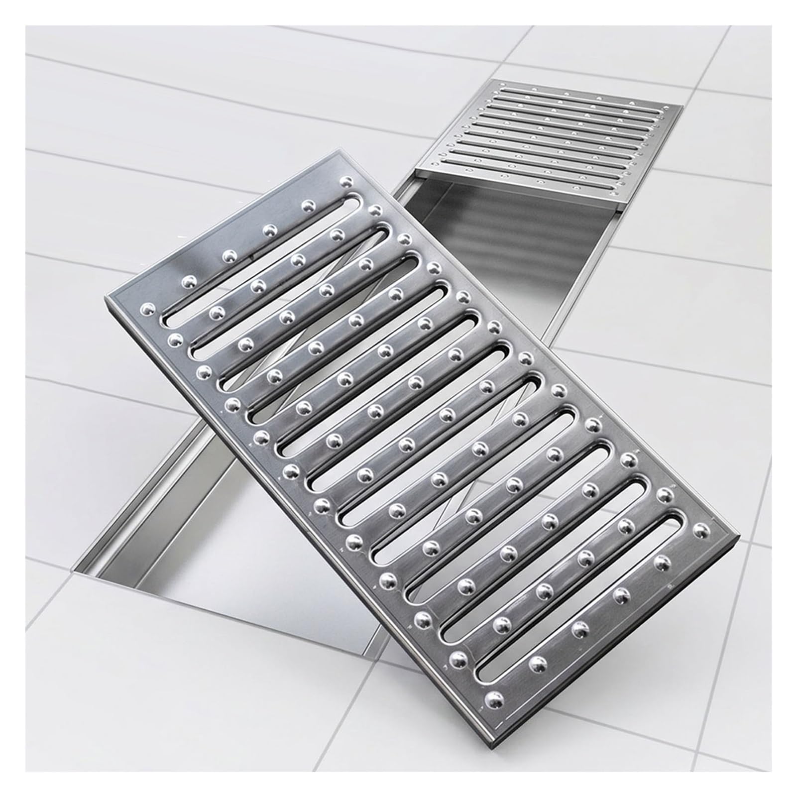 Grille de caniveau inox couvercle drainage robuste pour allée et cour 25x70