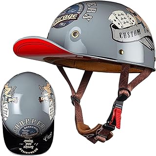 Vintage Baseball Cap Open Face Motorcycle Helmet - DOT Approve ,GermanStyle Half Helmet for Adults, Ideal for Cruiser, Scooter & Moped, Unisex Design