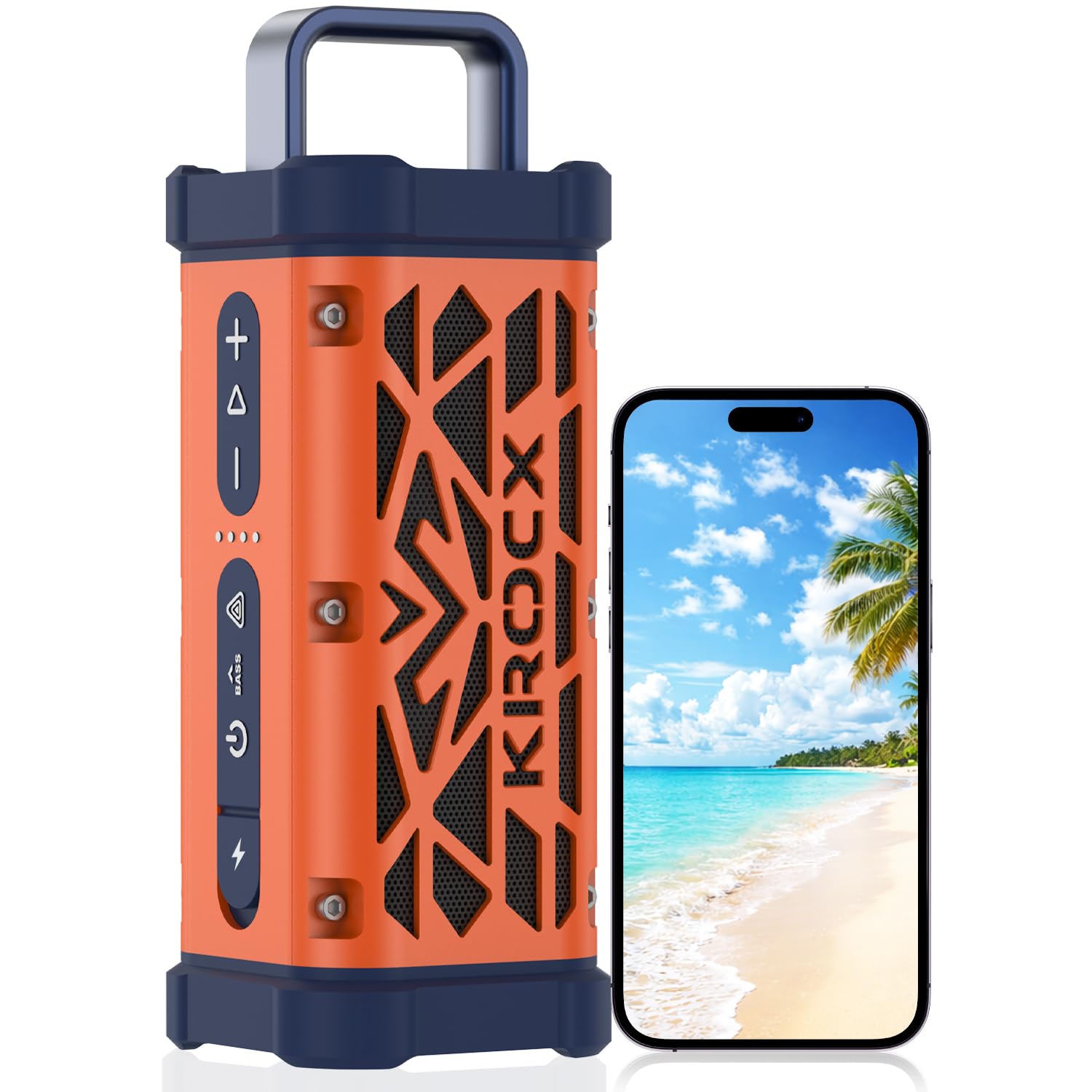 TRAVOR Magnetic Bluetooth Speaker, 45W Rugged All-Aluminum Build Portable Outdoor Speaker, Deep Bass, IP68 Waterproof, TWS Wireless Speaker for Golf Cart, Camping, Beach (Cloud Dancer Metallic) — view 10
