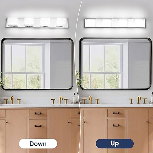 Miniatura 4 de SineRise Lámparas LED modernas para tocador de baño (5 luces, 40 pulgadas, 6000 K), accesorios de iluminación de pared de baño de acrílico moderno