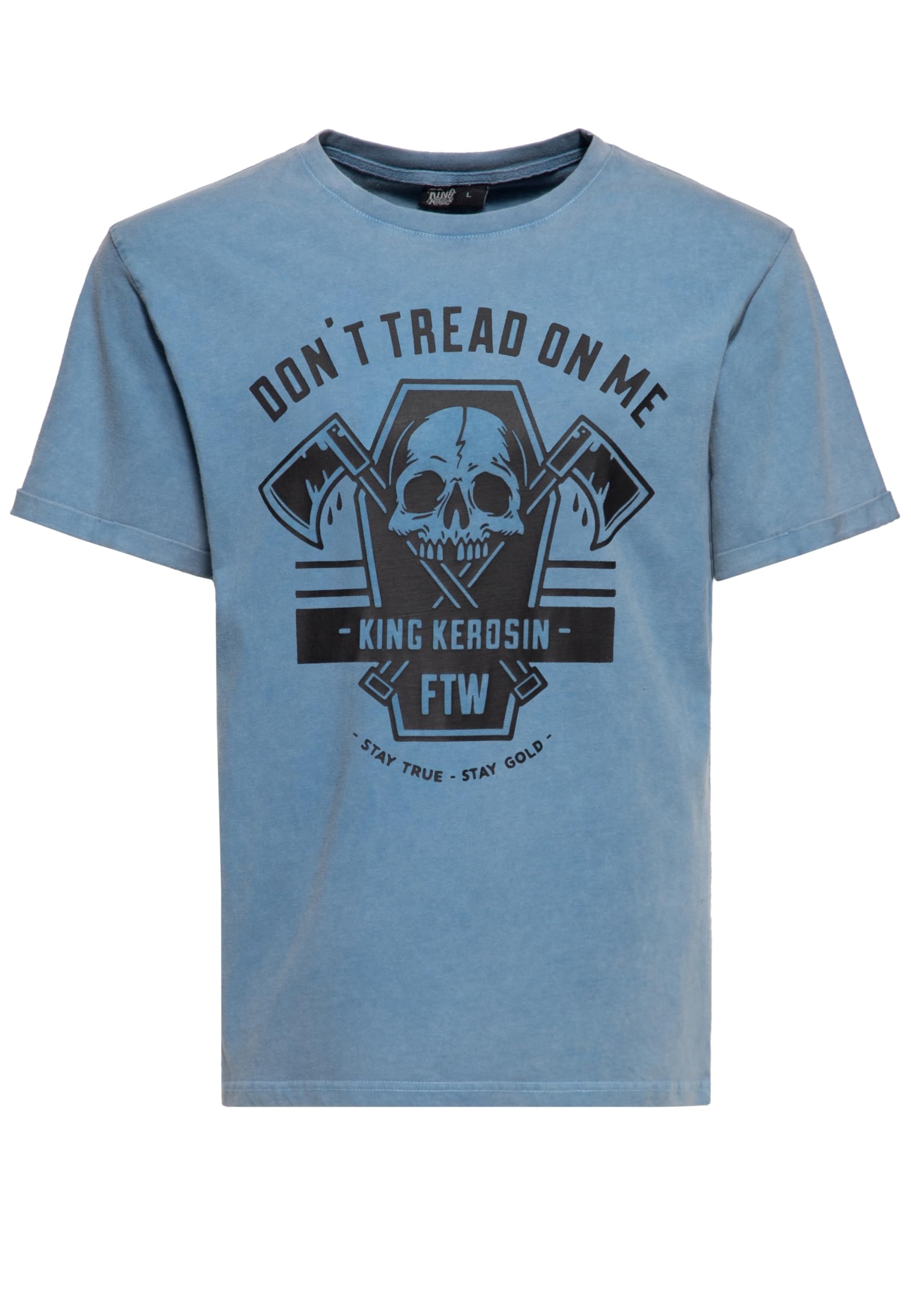 King Kerosin T-shirt męski | T-shirt z nadrukiem | koszulka z krótkim rękawem | Acid Washed | Unikat | Vintage Look | Rolowane obszycie | Regular Fit | Biker | Print | Artwork Don't Tread On Me