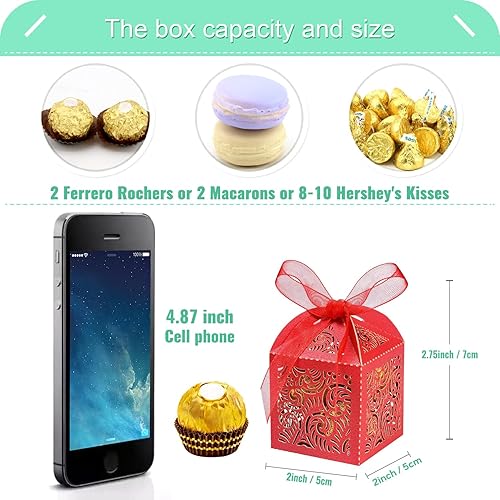 Miniatura 3 de COTOPHER 60 cajas de recuerdo cortadas con láser, cajas de regalo pequeñas de 2 x 2 x 3 pulgadas para regalos, cajas de recuerdos de boda con cinta,