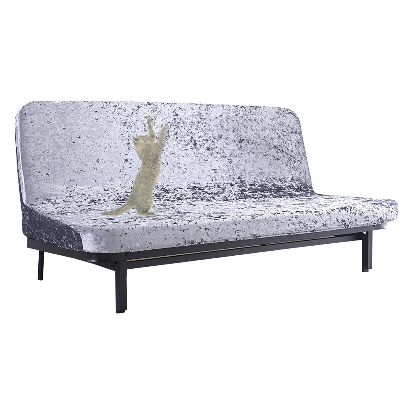 Housse de protection pour futon extensible en velours gris foncé pour salon chaleureux