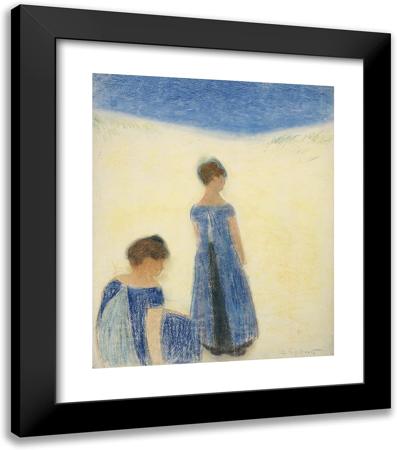 ArtDirect Spilliaert, Leon 20x23 Gold Ornate Framed Art Print with Double Matting Titled: Women in the Dunes