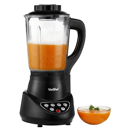 VonShef Fresh Soup Maker Automatic Multifunctional Machine & Smoothie Maker with Blender, Pulse, Steamer, Boiler, 57-Oz Jug, Black