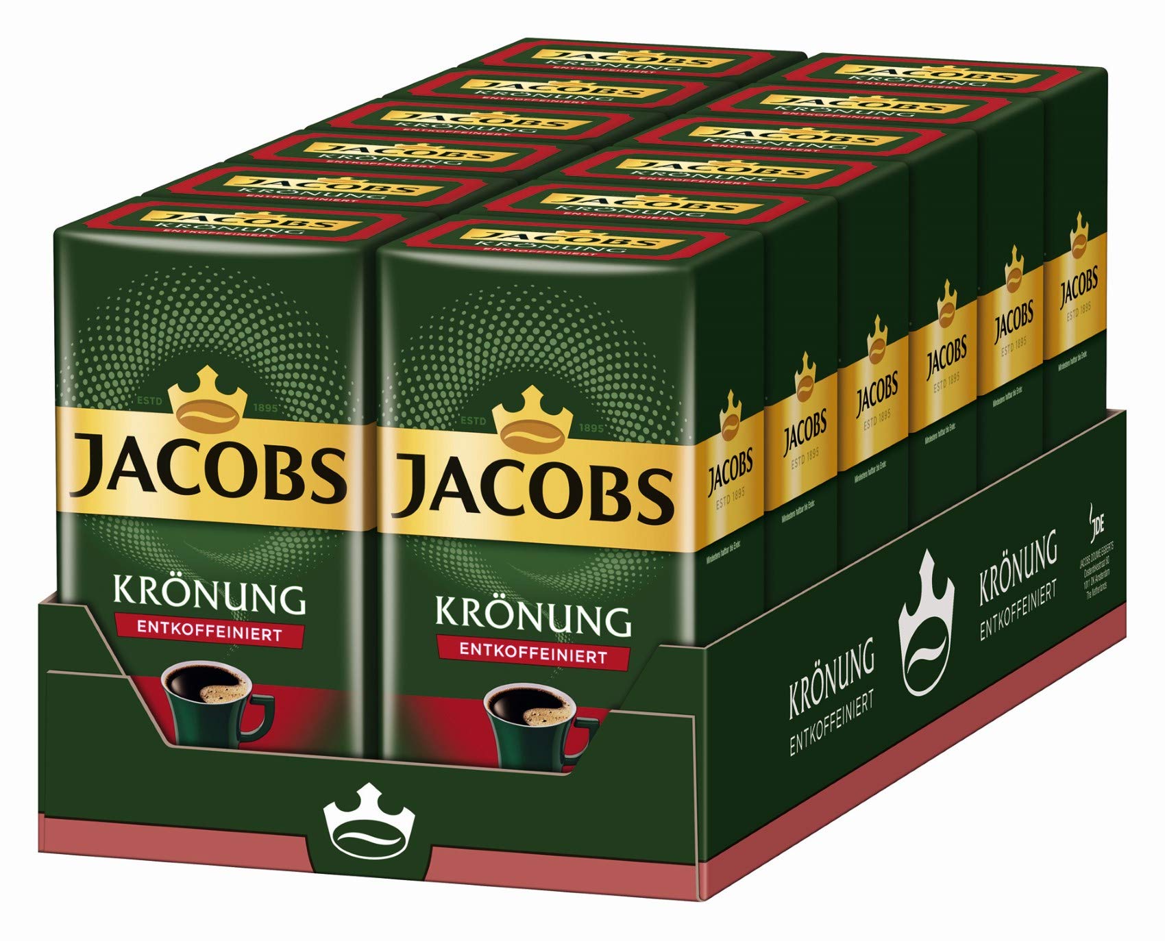 Jacobs Filterkaffee Krönung Entkoffeiniert, 12er Pack, 12 x 500 g gemahlener Kaffee