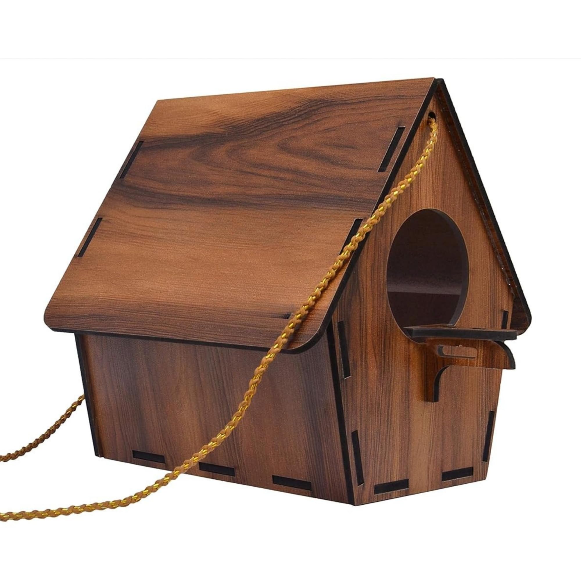 WOXOUR ENTERPRISE Wooden MDF Bird House for Balcony & Garden | Hanging Bird Nest Box for Sparrow, Parrot & Small Birds | Premium Dark Wood Finish, Durable & Weather Resistant | DIY Home Decor Item
