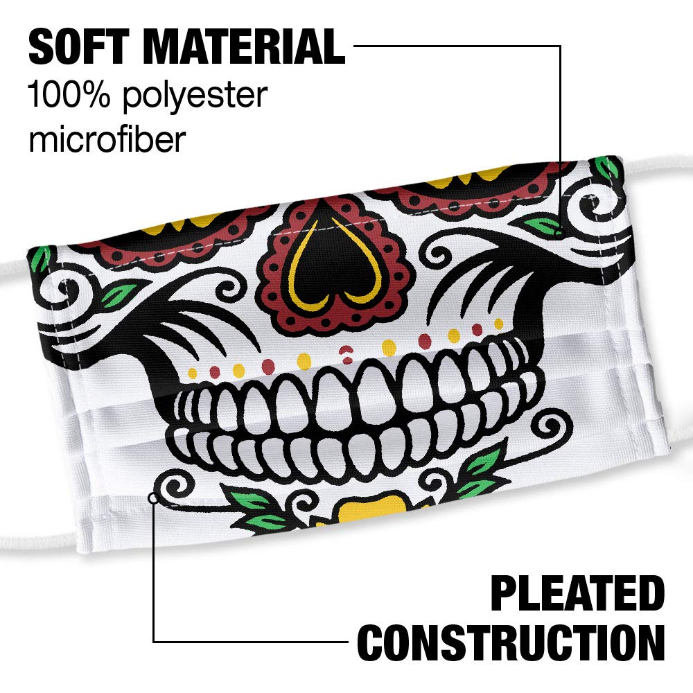 Popfunk Sugar Skull 1-Ply Reusable Face Mask Covering with Adjustable Nose Wire, Unisex