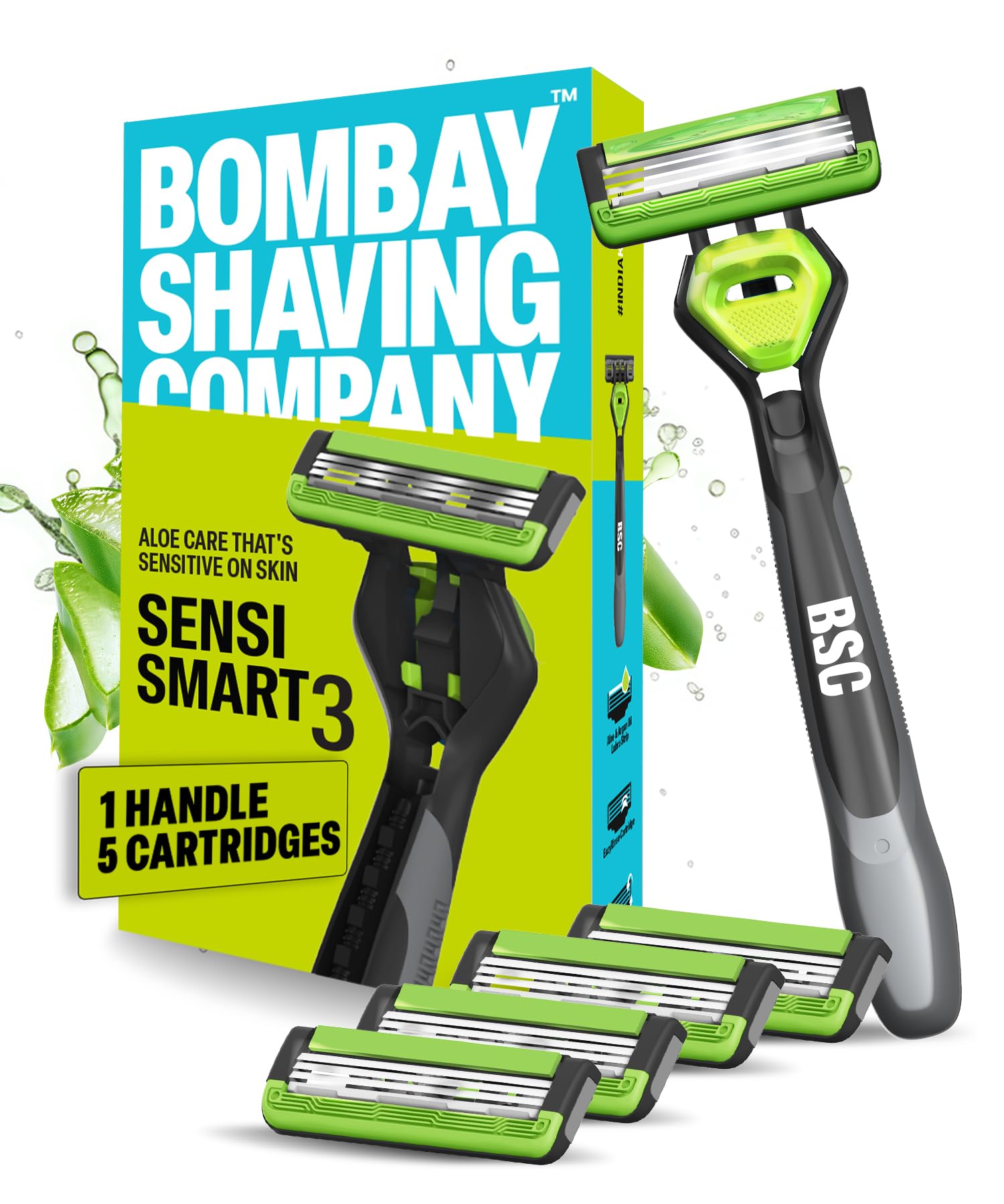 Sensi Smart 3 Razor with Cartridge (Pack of 4) || Green