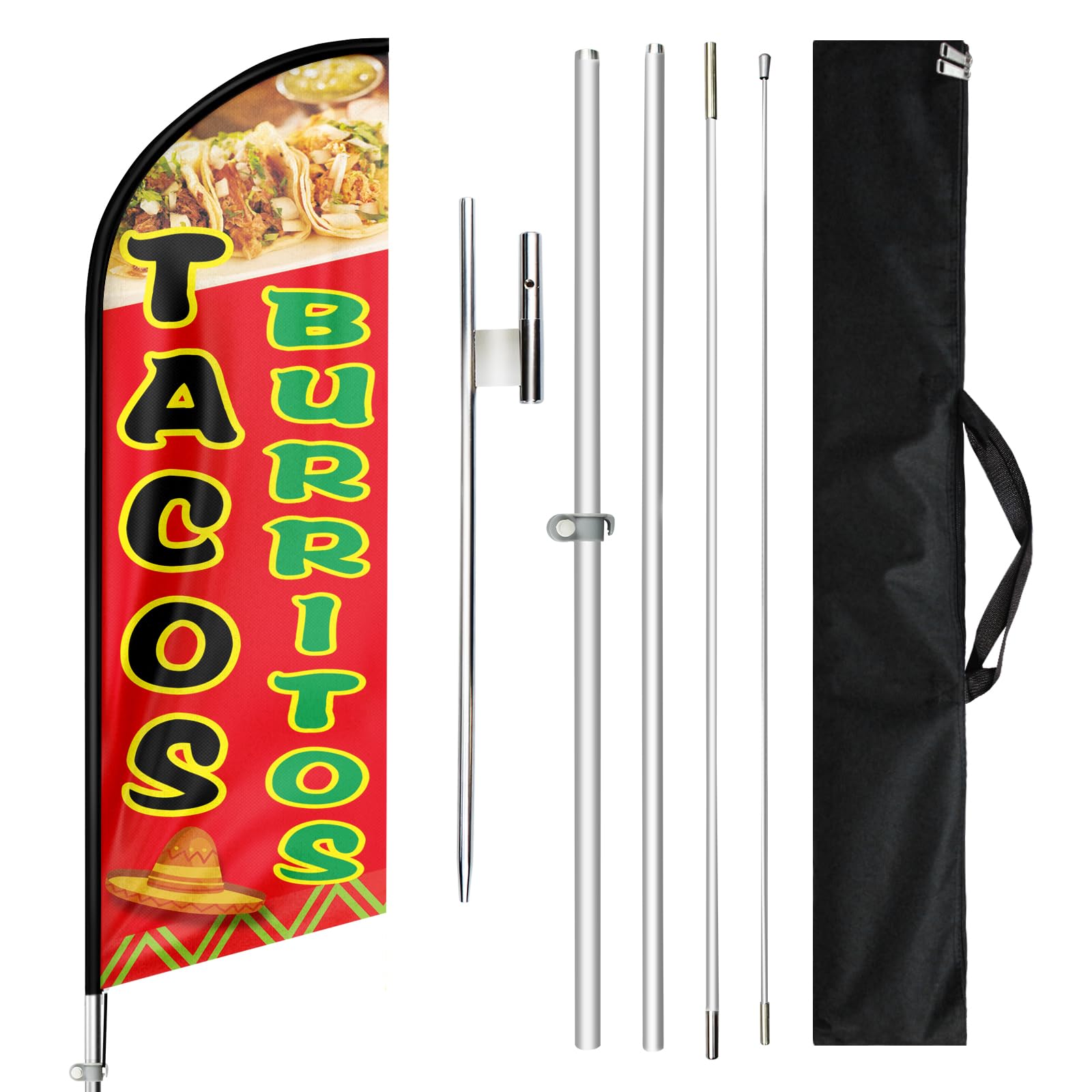 Drapeau Tacos Burritos avec mât de 3,5m pour communication de restaurant