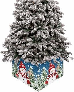 Red Snowman Christmas Tree Collar Winter Snowflakes Tree Blue Ombre Reusable Xmas Trees Skirts Stand, Xmas Trees Ring for Holiday Party Home Decor, 17”x10”,4pcs,Rectangle