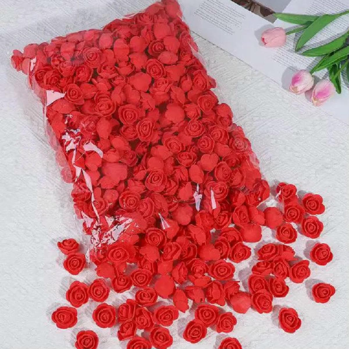 AYHTUD 500pcs artificial flowers 3.5cm roses Valentine's Day roses Mother's Day Christmas wedding candy box decoration wreath-Red-480pcs-500pcs