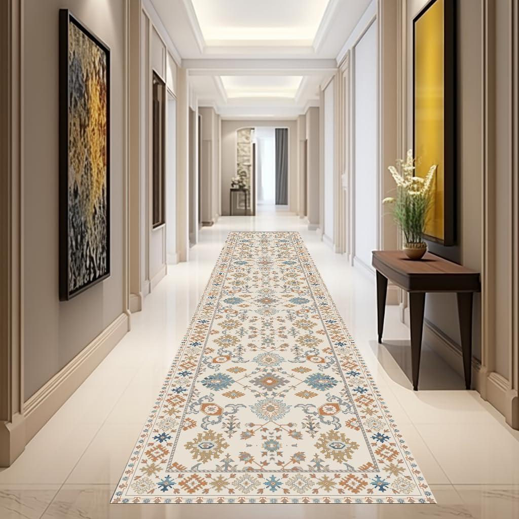 Boho Rug Runners 2x10,Narrow Long Hallway Runners,Kitchen Carpet Non Slip Washable,Rubber Backed Area Rugs for entryway Indoor Bedroom Bedside Farmhouse Laundry Bathroom (Cream, 2'x10')