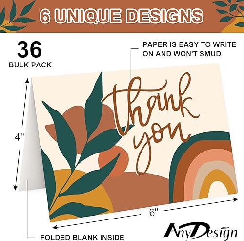Miniatura 2 de Tarjetas de agradecimiento bohemias a granel, paquete de 36 notas de agradecimiento bohemias con sobres, calcomanías abstractas, arco iris, sol,