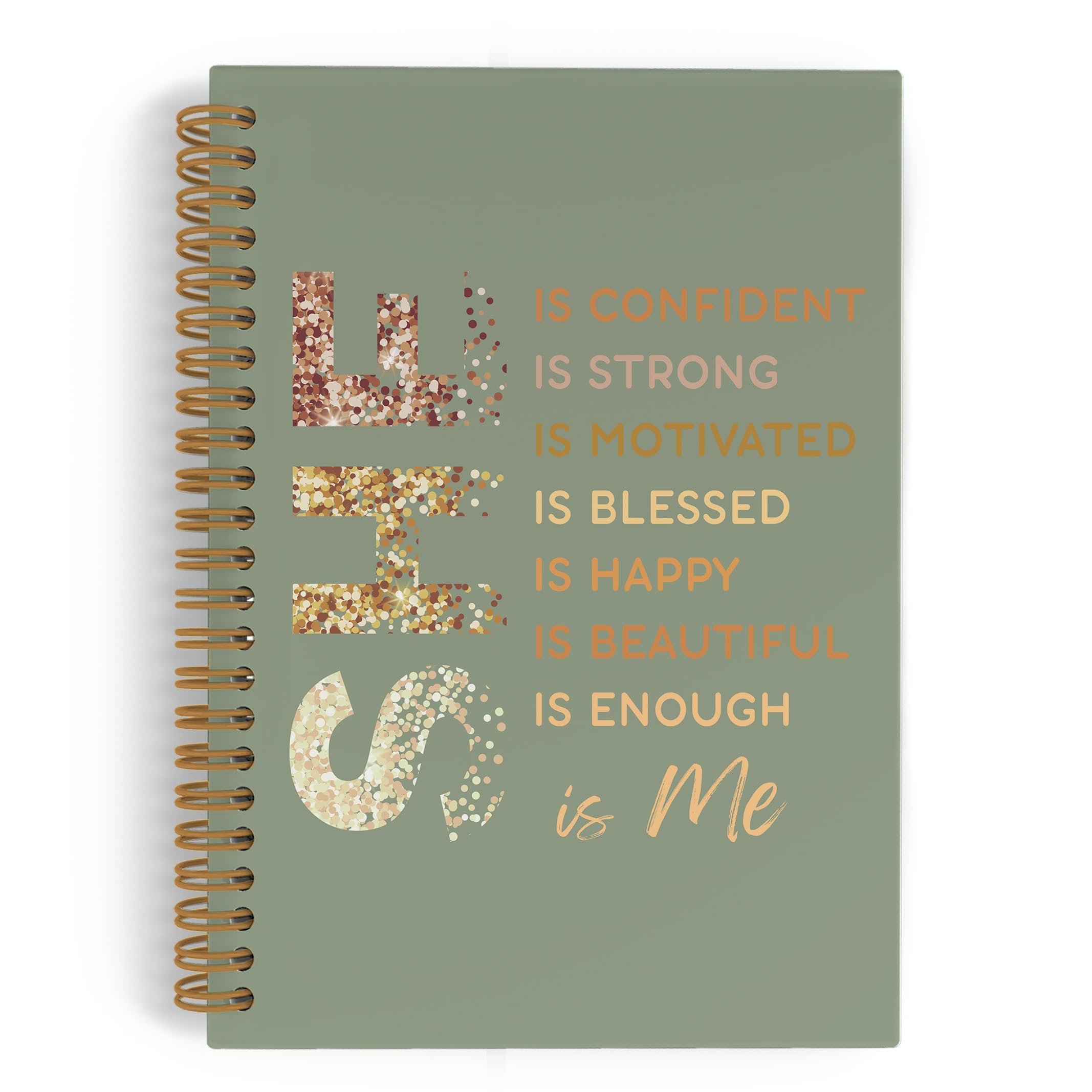 QLMX Self Care She Is Me Spiral Notebook, Sage Green Gold Inspirational Affirmations Journal Notebook, Self Love Notebooks for School Work, Positive